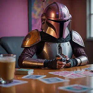 A mandalorian playing cards